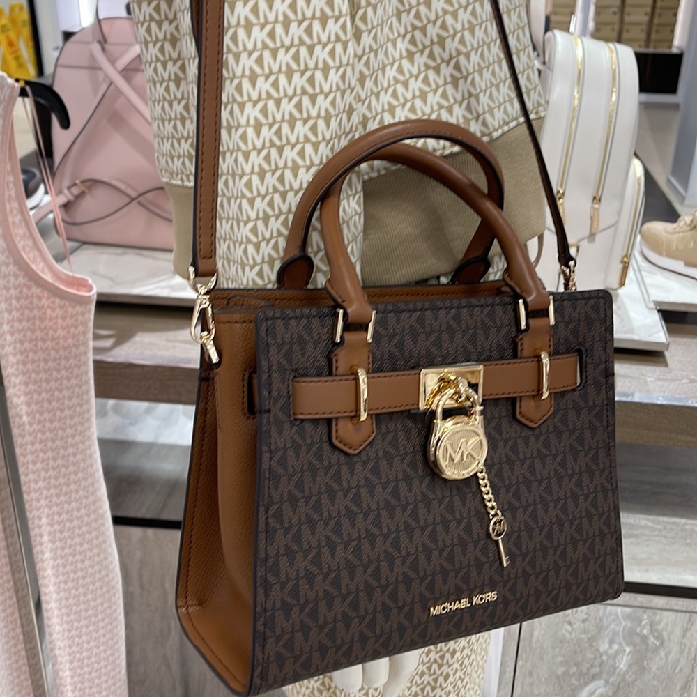 Michael Kors Small Hamilton Crock Leather Satchel Crossbody Brown - Picture 16 of 16